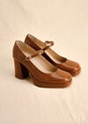 Heeled Mary Jane Shoes, Brown, large