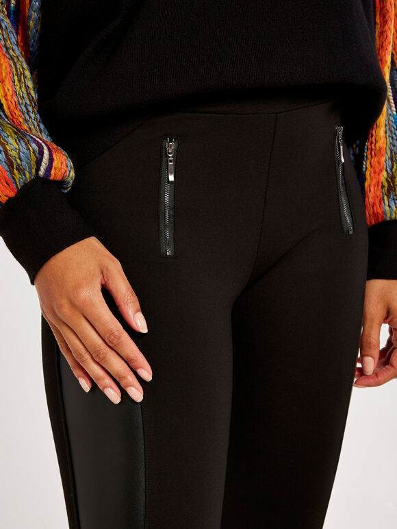 Leather Look Panel Ponti Legging, Black, large