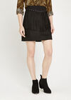 Fringe Suedette Skirt, Black, large
