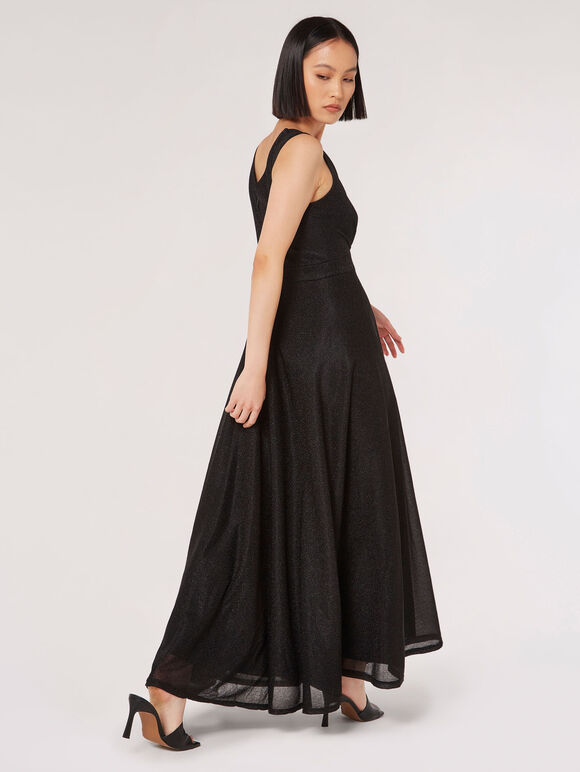 Shimmer Wrap Maxi Dress, Black, large