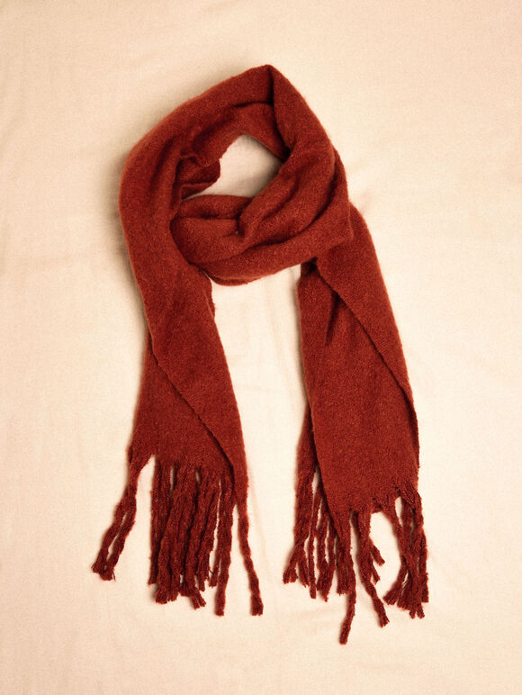 Boucle Knit Soft Scarf, Red, large