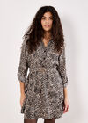 Animal Print Crepe Shirt Mini Dress, Stone, large