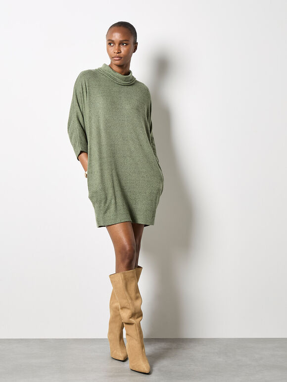 Soft Touch Cocoon Mini Dress, Khaki, large