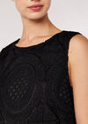 Lace Sleeveless Scallop Top, Black, large