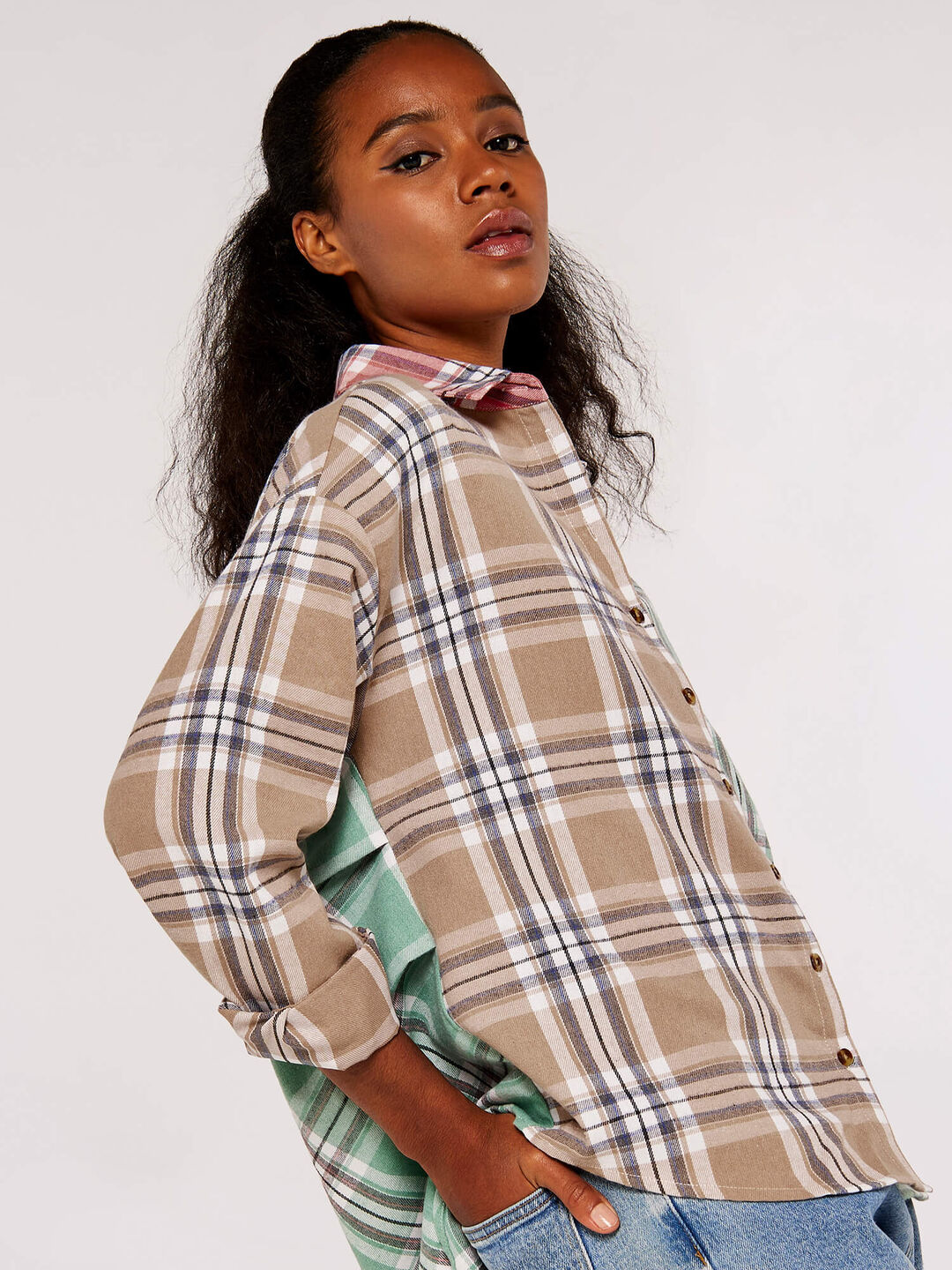 Image of Patchwork Plaid Shirt