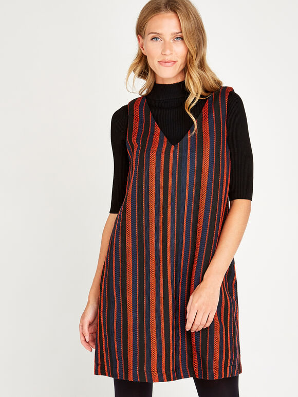 Orange Textured Multistripe Shift Dress, Orange, large