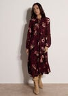 Floral Print Chiffon Midi Dress, Plum, large