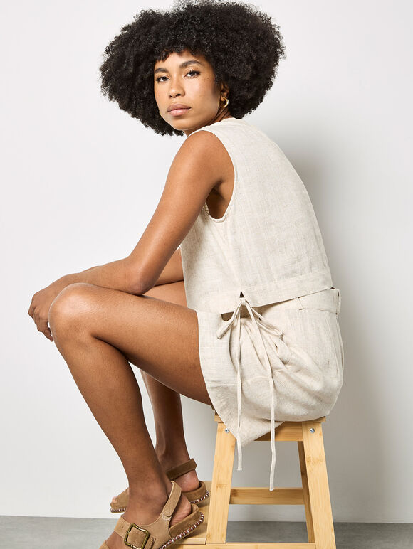 Linen Blend Crop Top, Stone, large