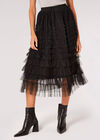 Tulle Layered Midi Skirt, Black, large