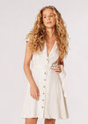Linen Blend Shirt Mini Dress, Stone, large