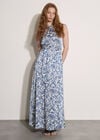 Paisley Print Satin Maxi Dress, Blue, large