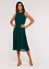 Pleated Skirt Midi Dress, Green, large