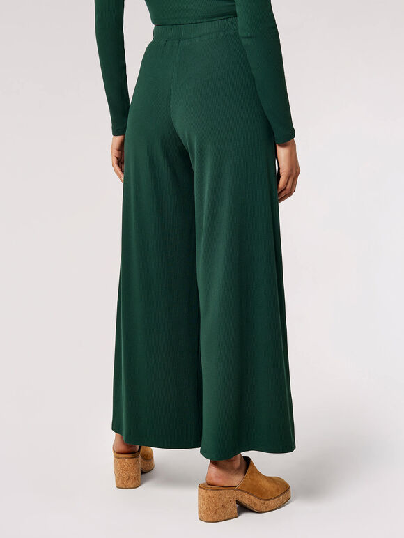 Ribbed Knit Palazzo Trousers, Green, large