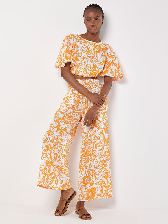 Cotton Floral Print Crop Top, Orange, large