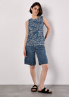 Batik Leaf Print Vest Top, Blue, large