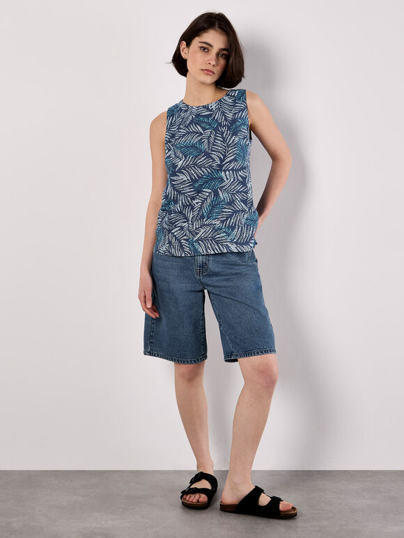 Batik Leaf Print Vest Top, Blue, large