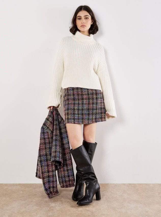 Multicoloured Tweed Mini Skirt, Black, large