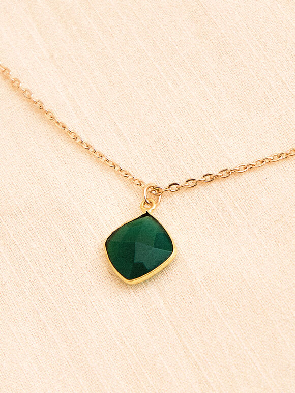 Gold Tone Layered Stone Pendant Necklace, Gold, large