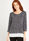 Navy Multi Fleck Chiffon Underlay Top, Navy, large