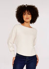 Rib Batwing Crop Jumper, Cream, large