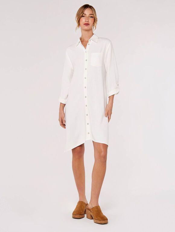 Oversized Shirt Dress, White, large