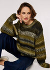 Chunky Knit Tonal Stripe Jumper, Green, large