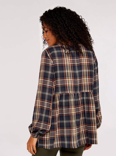 Check Peplum Hem Blouse