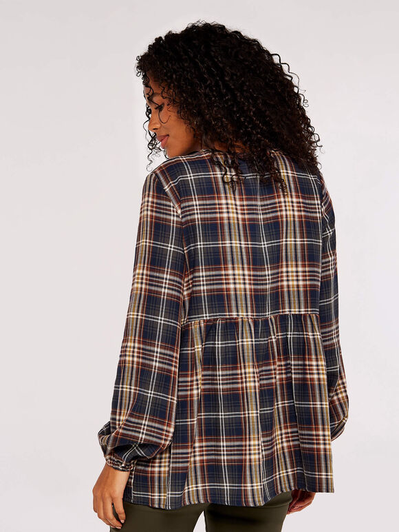 Check Peplum Hem Blouse, Rust, large