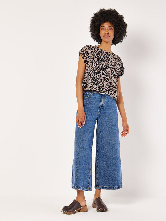 Mixed Animal Textured Cropped T-Shirt, Grey, large