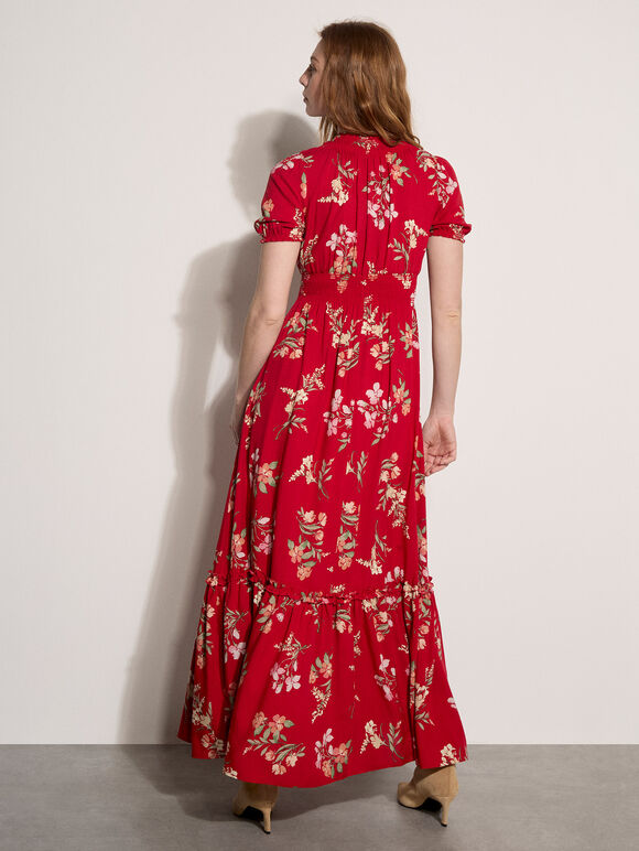 Watercolour Floral Maxi Dress, Red, large