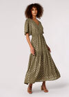 Gold Foil Tier Maxi Dress, Khaki, large