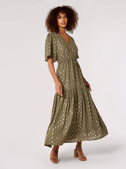 Gold Foil Tier Maxi Dress