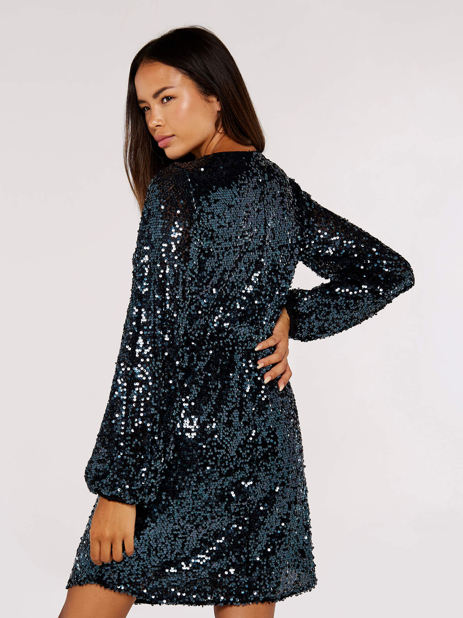 Sequin Shift Mini Dress Apricot Clothing