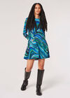 Swirl Jersey Knit Swing Mini Dress, Green, large