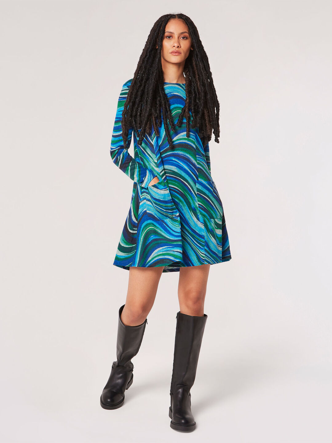 Image of Swirl Jersey Knit Swing Mini Dress