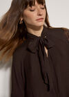 Crinkle Textured Bow Neck Blouse, Brown, large