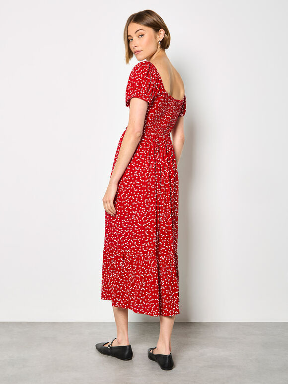 Mini Heart Print Midi Dress, Red, large