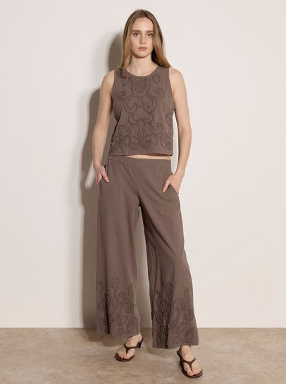 Embroidered Cotton Wide-Leg Trousers