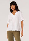 Relaxed-Fit V-Neck Blouse, White, large