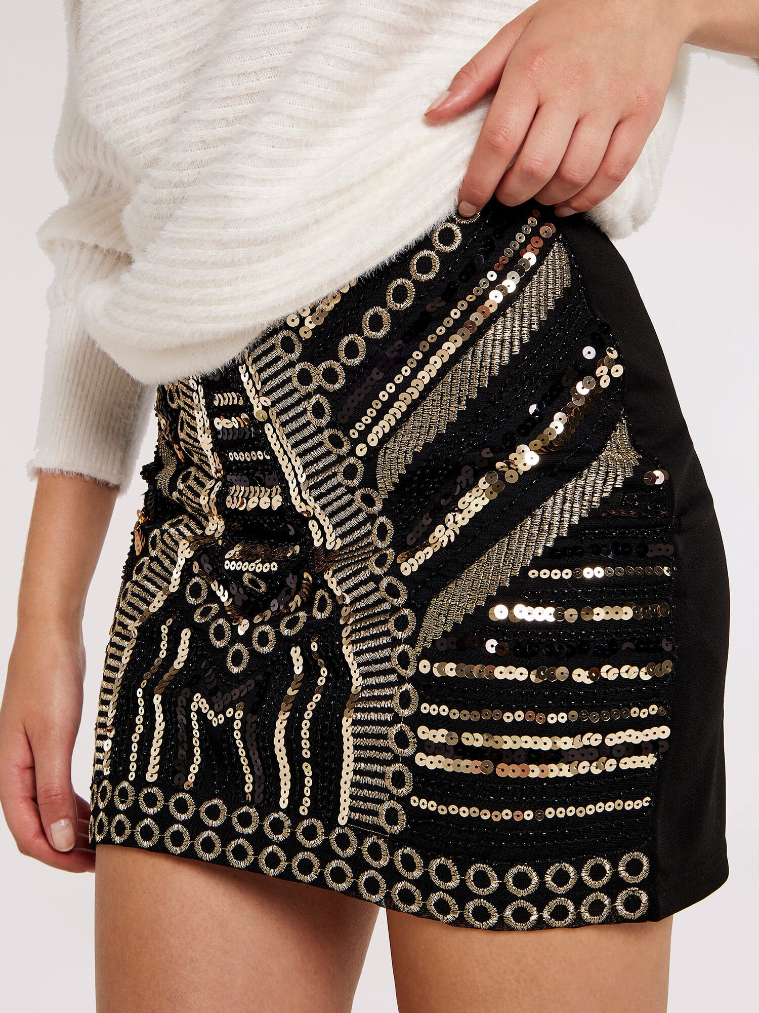 Black sequin store mini skirt uk