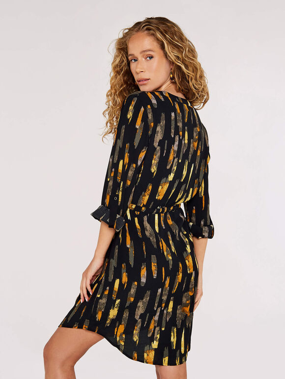 Brushstroke Print Mini Dress , Black, large