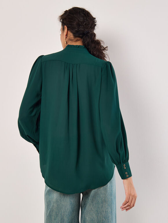 Ruffle Neck Chiffon Blouse, Green, large