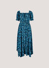Sarasa Floral Milkmaid Midi Dress, Navy, large