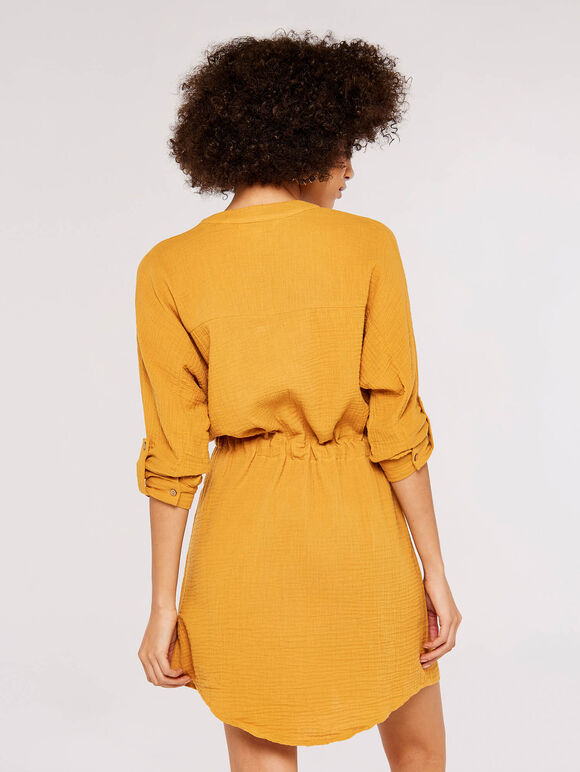 Tetra-Tie Mini Shirt Dress, Mustard, large