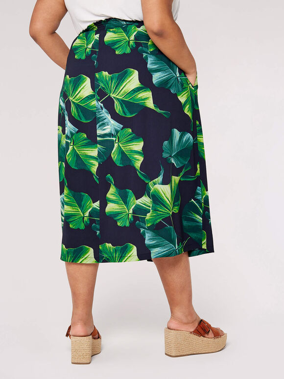 Curve Leaf Midi Skirt, Navy, large