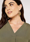 Chevron V Neck Top, Khaki, large