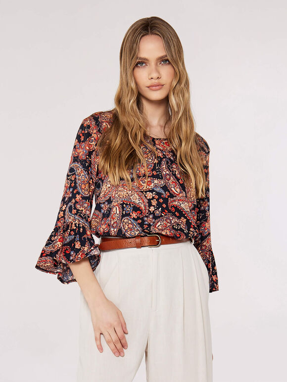 Painterly Paisley Top, Navy, large