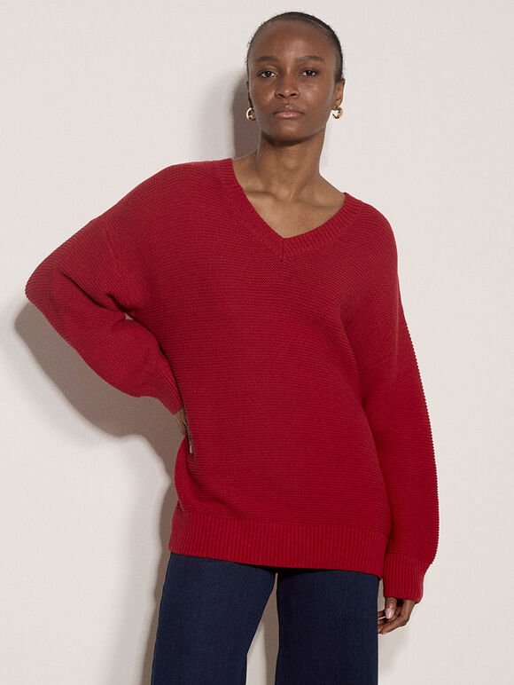Textured Stitch Oversized Jumper, Red, large