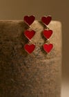 Gold Tone Heart Drop Earrings, Red, large