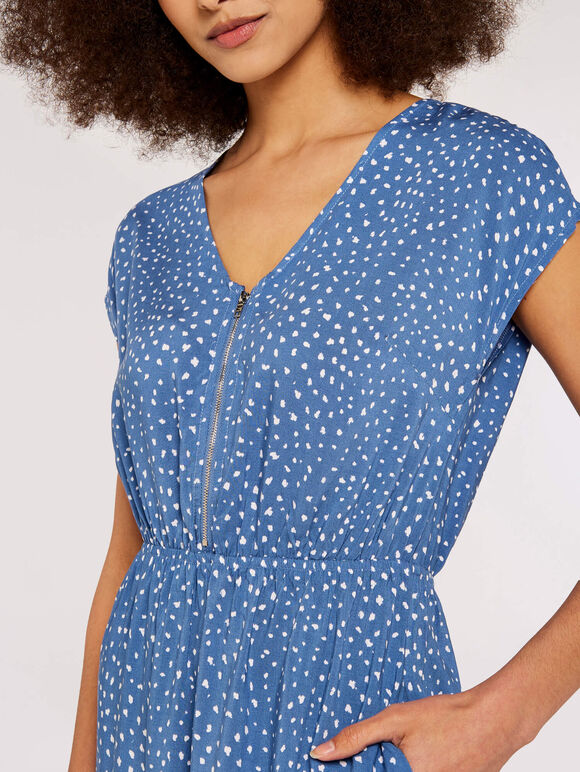 Dot Zip Front  Dress, Blue, large